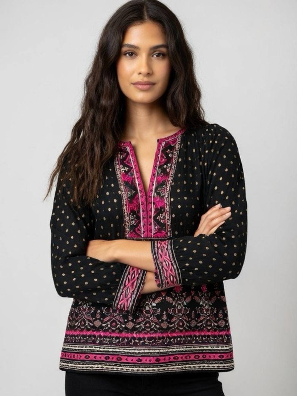 Women's Black and Pink Patterned Top